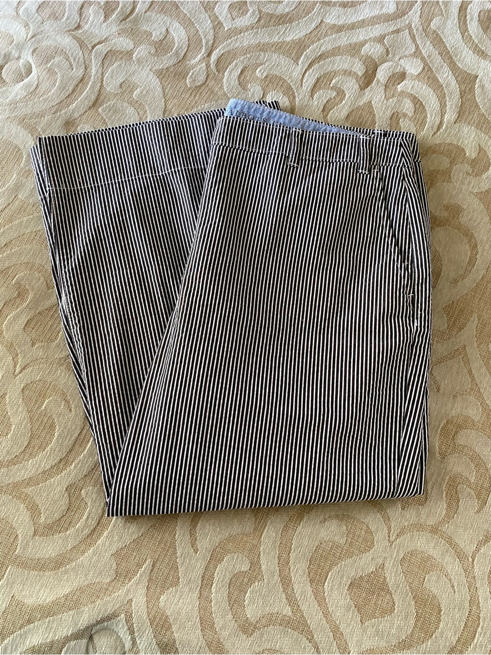 Talbots The Deck Pant Size 12 Navy White Striped Wide Leg Crop Cotton - Picture 13 of 13